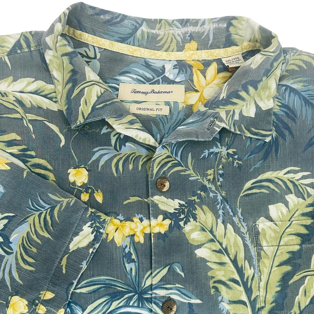 Tommy Bahama Silk Camp Shirt Mens 3XL Big Tall Tropical Floral Palm Island Aloha